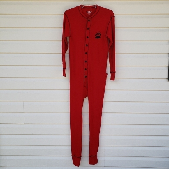 Lazy One Red Flapjacks Pajamas Adult XS Onesie Bear Bottom - Picture 8 of 8